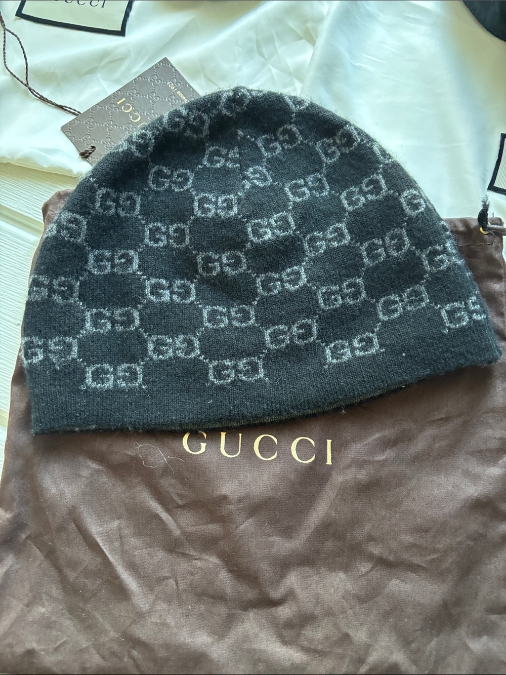 Gucci Black and Gray GG Knit Beanie